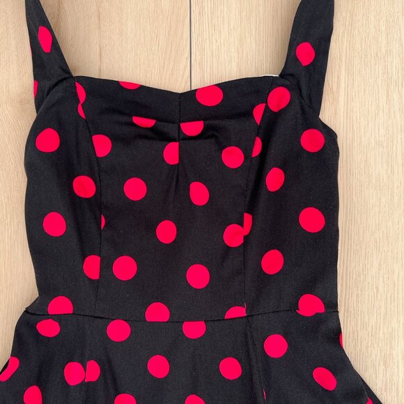 Feldie Black & Hot Pink Polka-Dot 1950s Inspired Halter Skater Style Dress Small - Picture 9 of 15